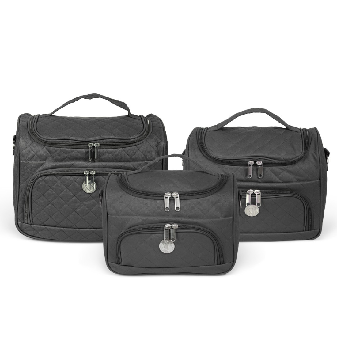 MADRID - SET DE 3 VANITYS TEXTILE NOIRS, MULTIPOCHES ZIPPÉES