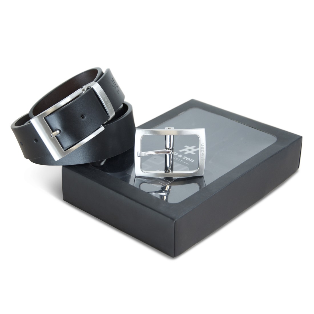 Coffret cadeau Homme: Ceinture Cuir réversible + 2 boucles métal 