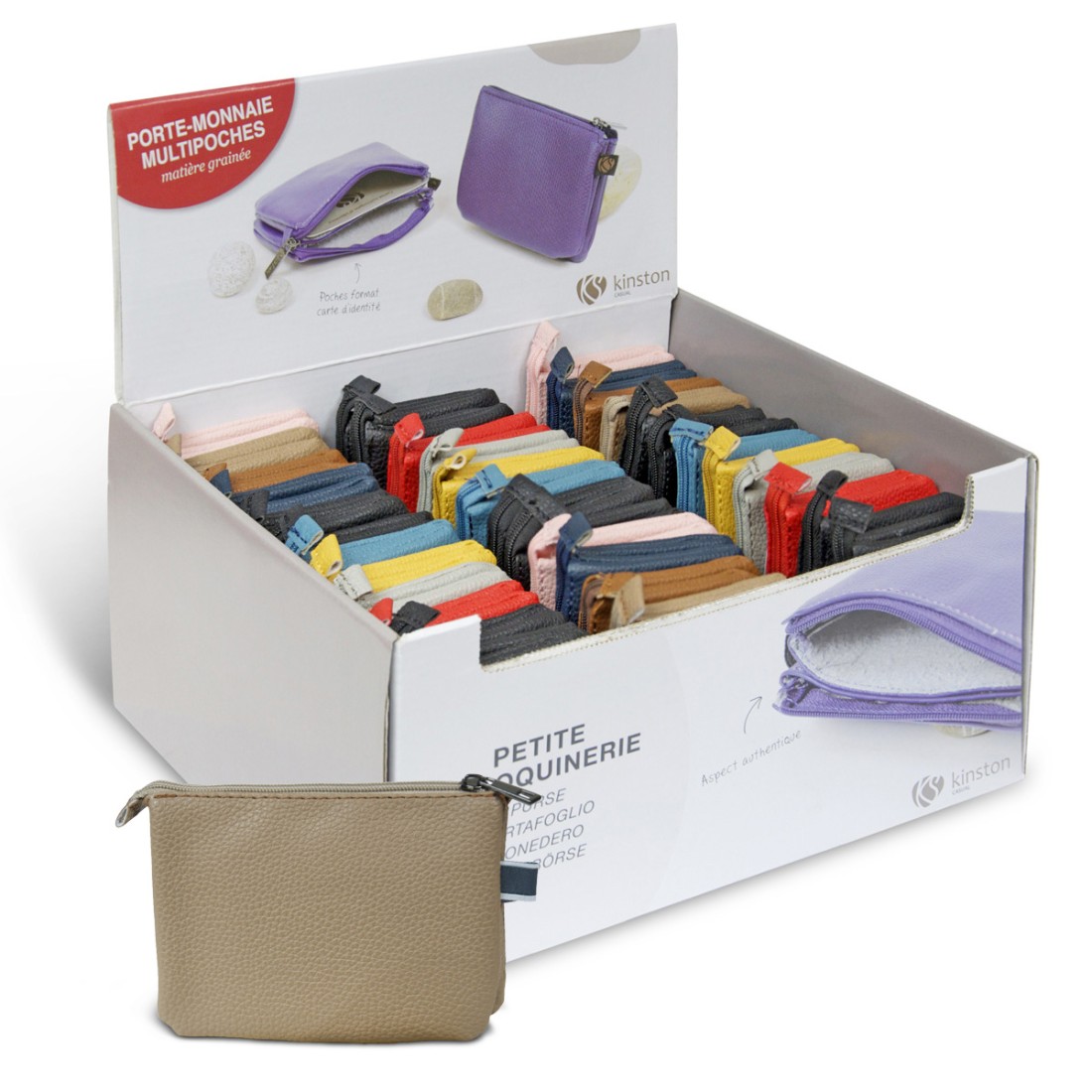 PRESENTOIR CARTON PORTE MONNAIE DOUBLE COMPARTIMENTS 