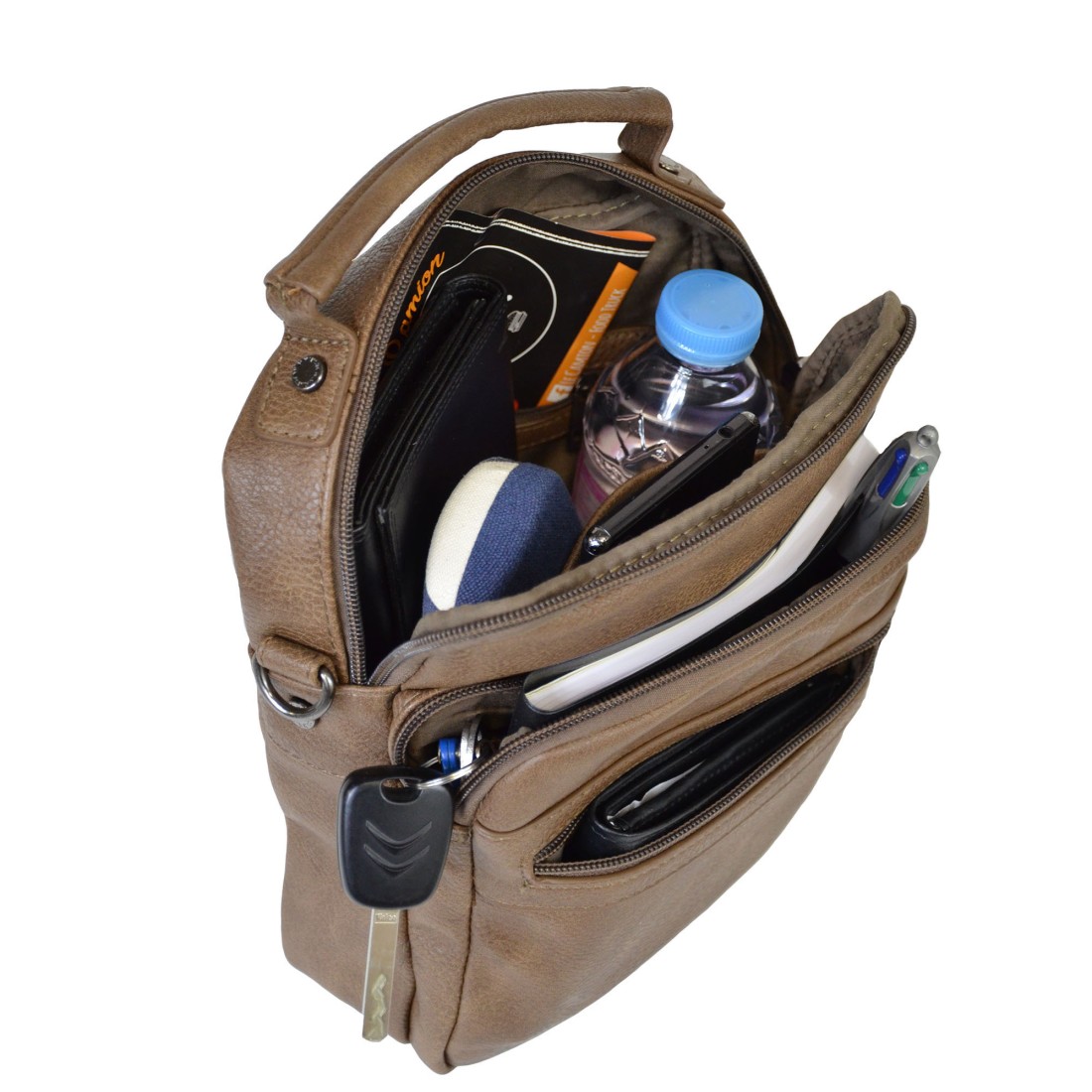 Léo - Sacoche Homme Marron avec 4 poches zippées