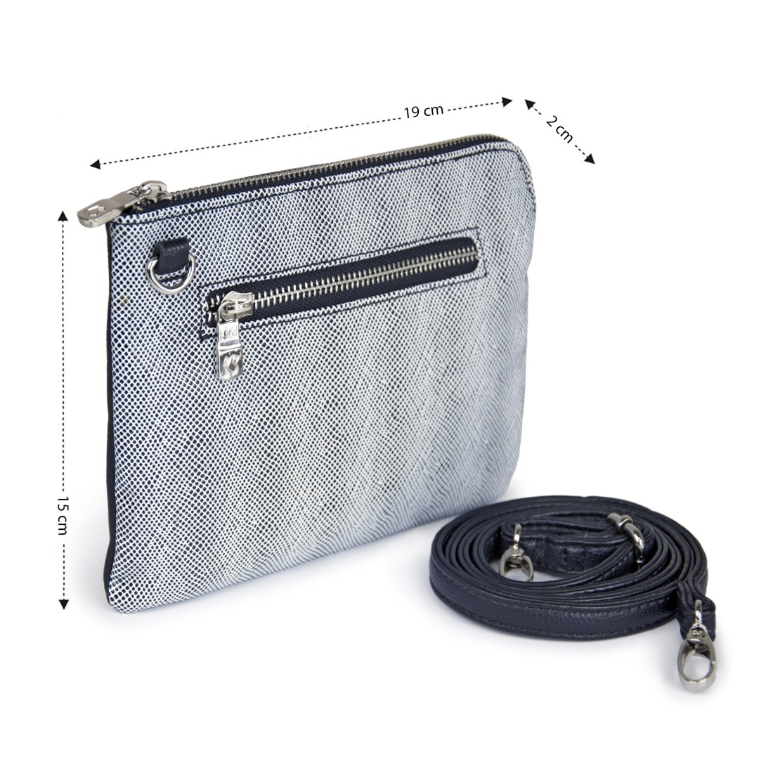 POCHETTE SYNTHETIQUE A BANDOULIERE REGLABLE NOIR ET BLANC