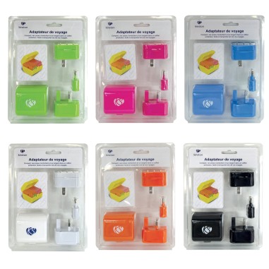 ENSEMBLE ADAPTATEURS PRISES ELECTRIQUES COLORIS ASSORTIS