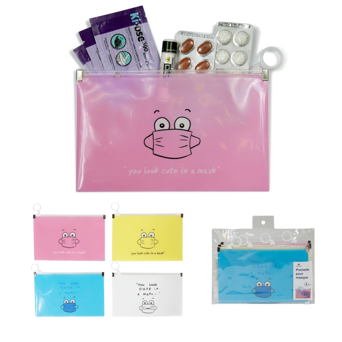LOT DE 4 POCHETTES ZIP COLORIS ASSORTIS